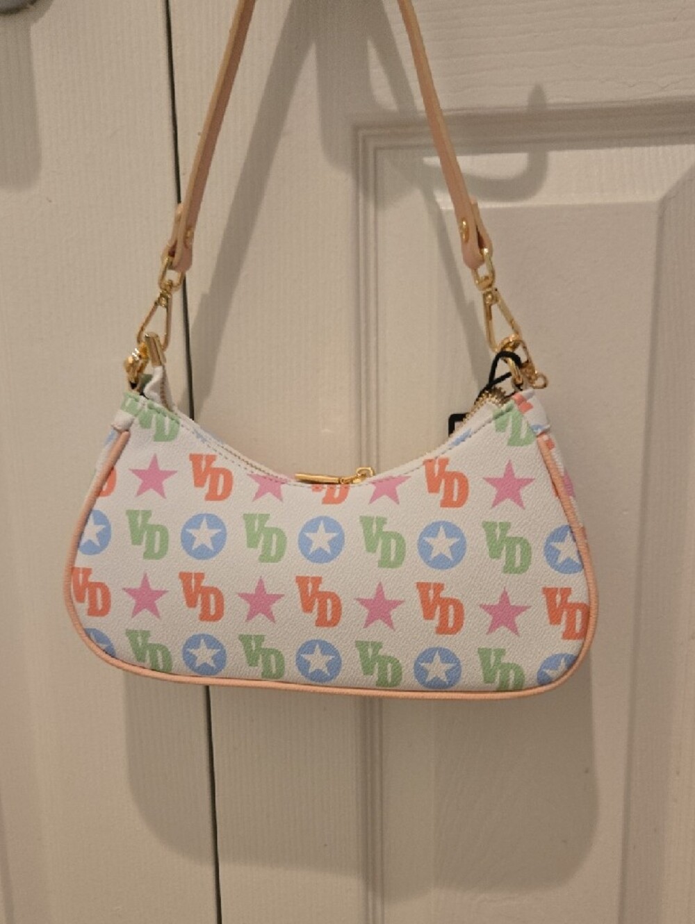 Von Dutch White Mini Shoulder Bag with Pastel Multicolor Logo NWT - Picture 3 of 5